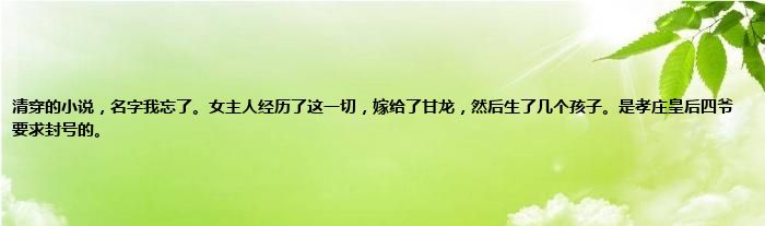 清穿的小说，名字我忘了。女主人经历了这一切，嫁给了甘龙，然后生了几个孩子。是孝庄皇后四爷要求封号的。