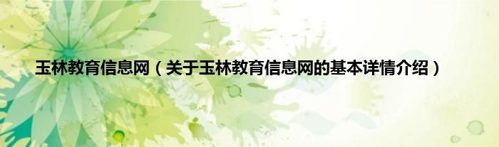 玉林教育信息网（关于玉林教育信息网的基本详情介绍）