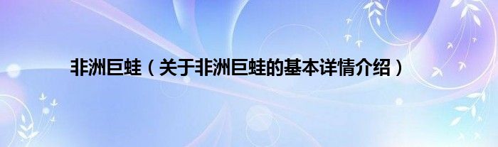 非洲巨蛙（关于非洲巨蛙的基本详情介绍）