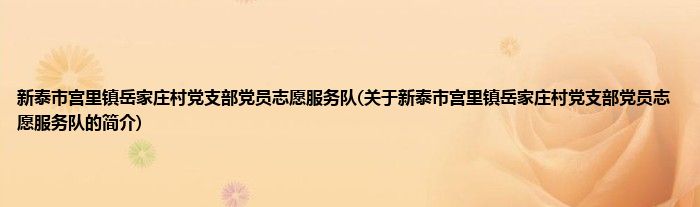 新泰市宫里镇岳家庄村党支部党员志愿服务队(关于新泰市宫里镇岳家庄村党支部党员志愿服务队的简介)