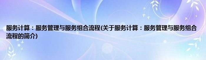 服务计算：服务管理与服务组合流程(关于服务计算：服务管理与服务组合流程的简介)