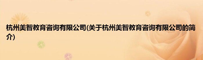 杭州美智教育咨询有限公司(关于杭州美智教育咨询有限公司的简介)