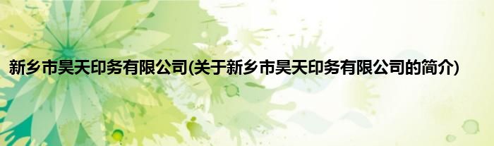 新乡市昊天印务有限公司(关于新乡市昊天印务有限公司的简介)