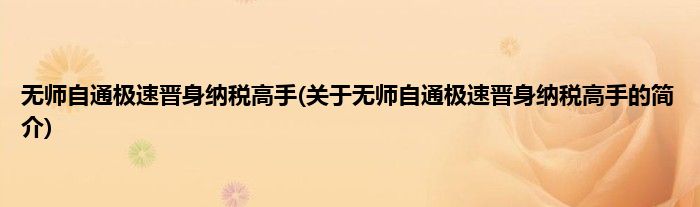 无师自通极速晋身纳税高手(关于无师自通极速晋身纳税高手的简介)