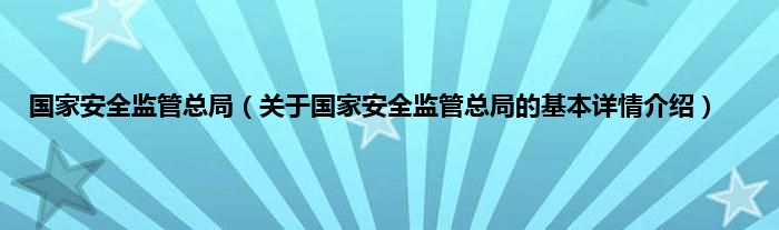 国家安全监管总局（关于国家安全监管总局的基本详情介绍）