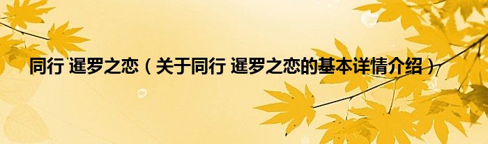 同行 暹罗之恋（关于同行 暹罗之恋的基本详情介绍）
