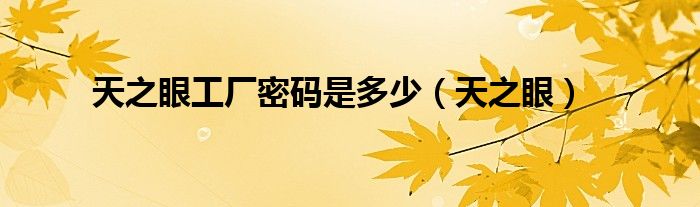 天之眼工厂密码是多少（天之眼）