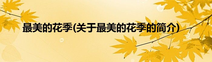 最美的花季(关于最美的花季的简介)